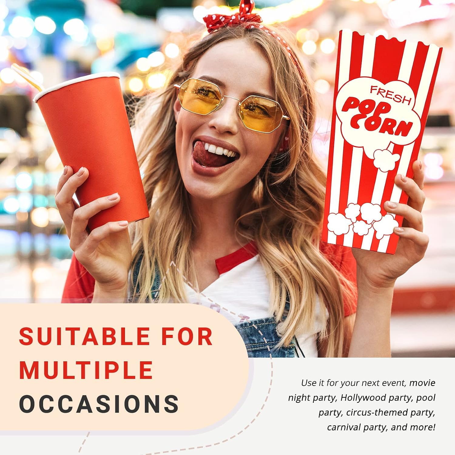 30 Movie Night Popcorn Paper Boxes Buckets 7.75 Inches Tall Large Box & Holds 46 Oz Old Fashion Vintage Retro Party Design Red & White Colored Nostalgic Carnival Stripes Bags & Tubs various qty avail - Image 6