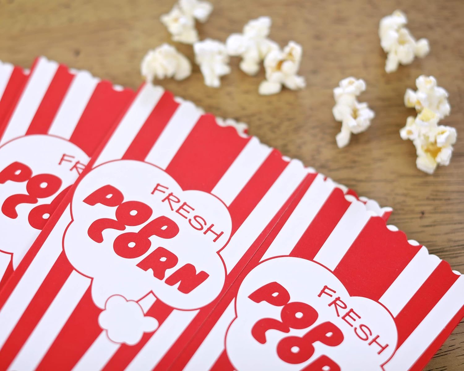 30 Movie Night Popcorn Paper Boxes Buckets 7.75 Inches Tall Large Box & Holds 46 Oz Old Fashion Vintage Retro Party Design Red & White Colored Nostalgic Carnival Stripes Bags & Tubs various qty avail - Image 8