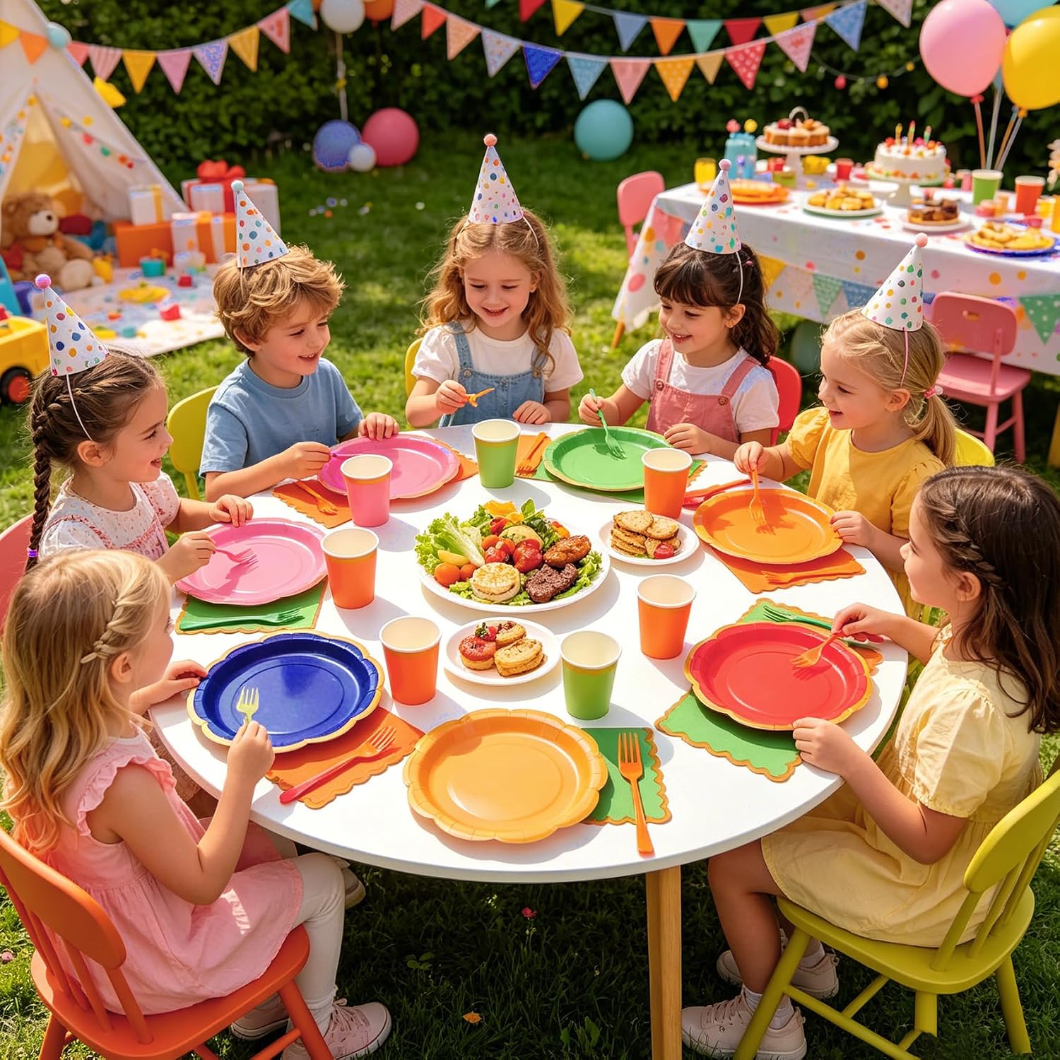 192Pcs Colorful Paper Plates and Napkins Party Supplies, Disposable 9’’ Scalloped Colored Party Plates Tableware Set for Rainbow Birthday, Wedding, Baby Shower Decorations, Serves for 48 Guests - Image 6