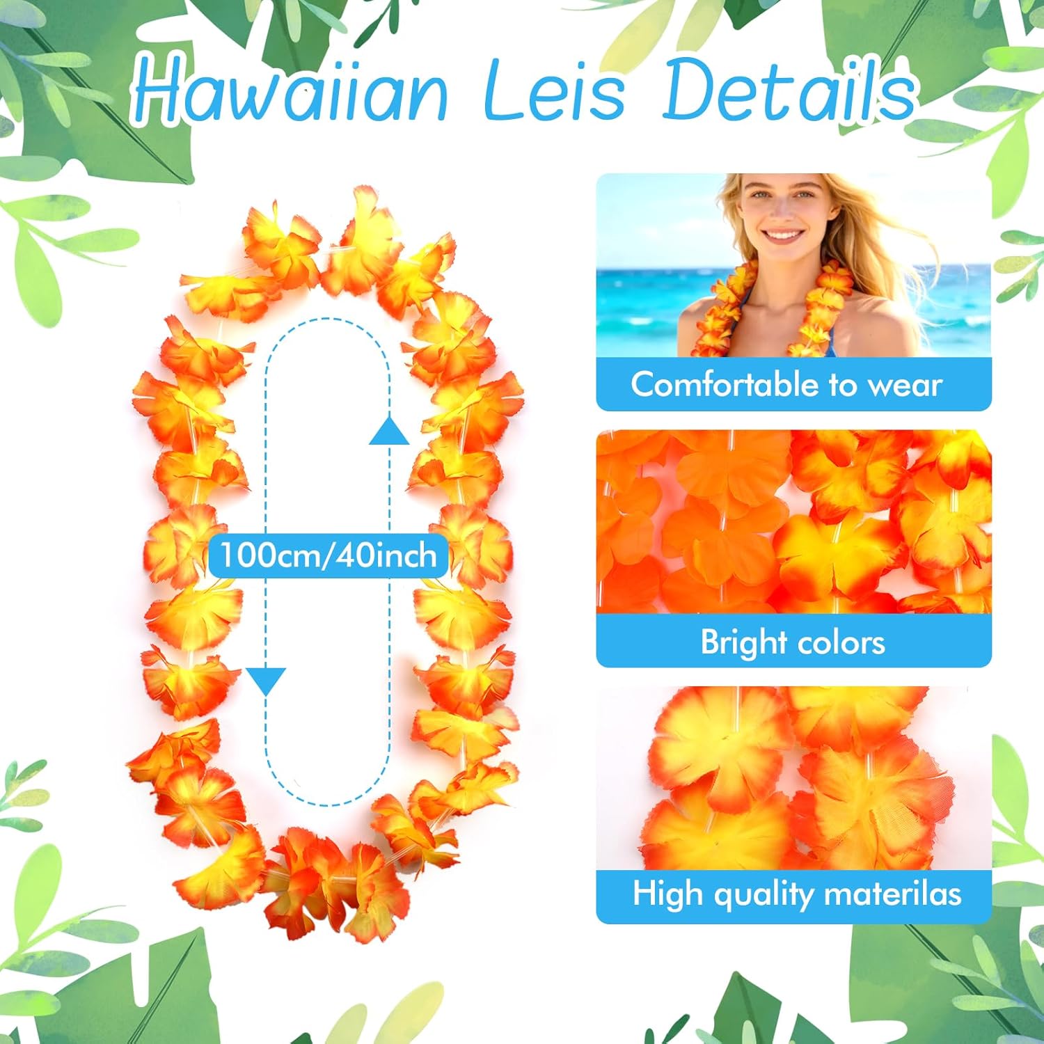 200 PCS Hawaiian Leis Bulk Colorful Tropical Flower Necklace for Luau Party Decorations, Summer Beach Party Favors, Hawaii Theme Birthday Decor, Pool Party Supplies, Hawaiian Garland, Silk Flower Lei - Image 2
