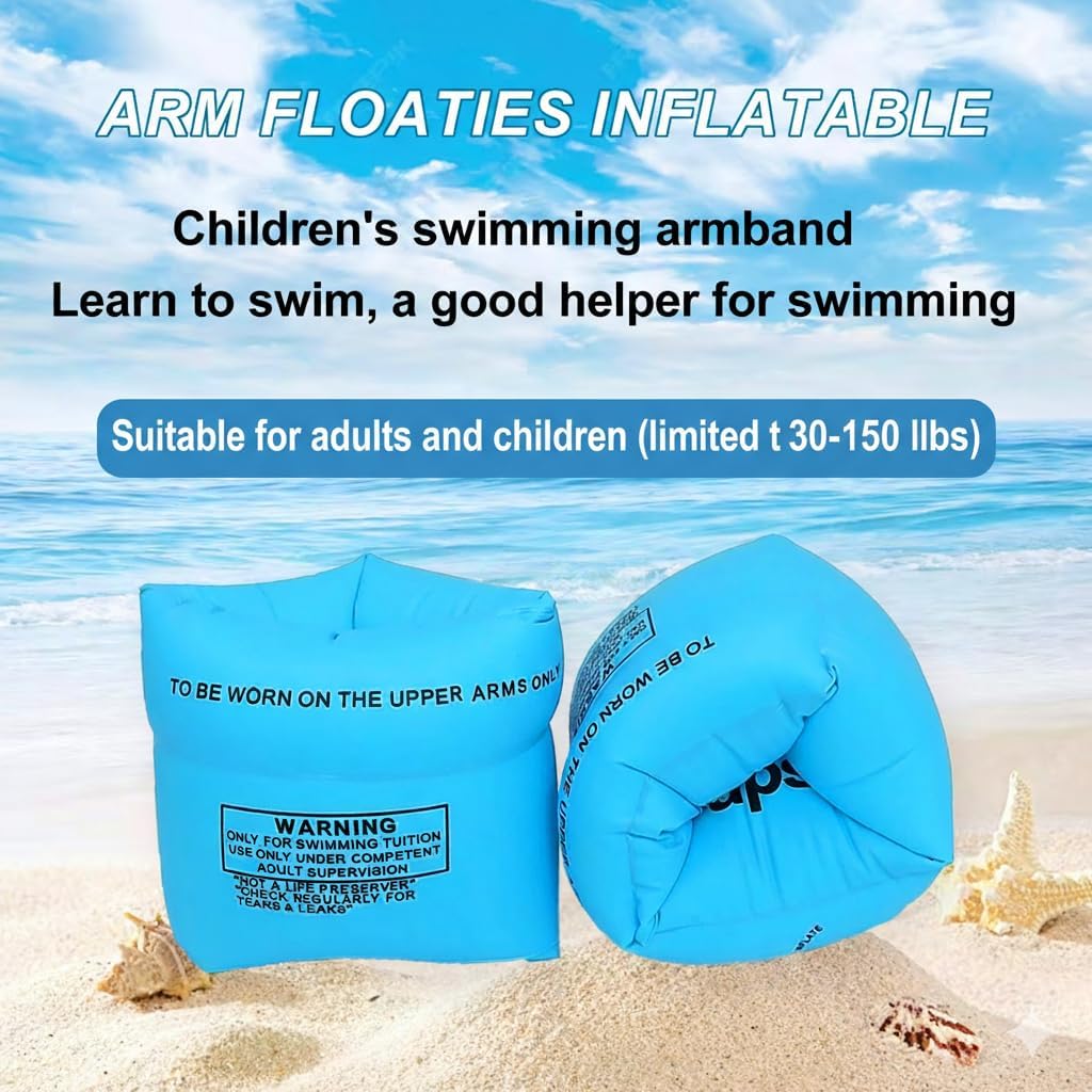 2 Pack Arm Floaties for Kids and Adults- Inflatable Floaties for Kids 6-12yrs, Blow up Water Wings for Toddlers, Swimming Arm Pool Floats for Children and Adults 30-150LBS(Blue and Pink) - Image 7