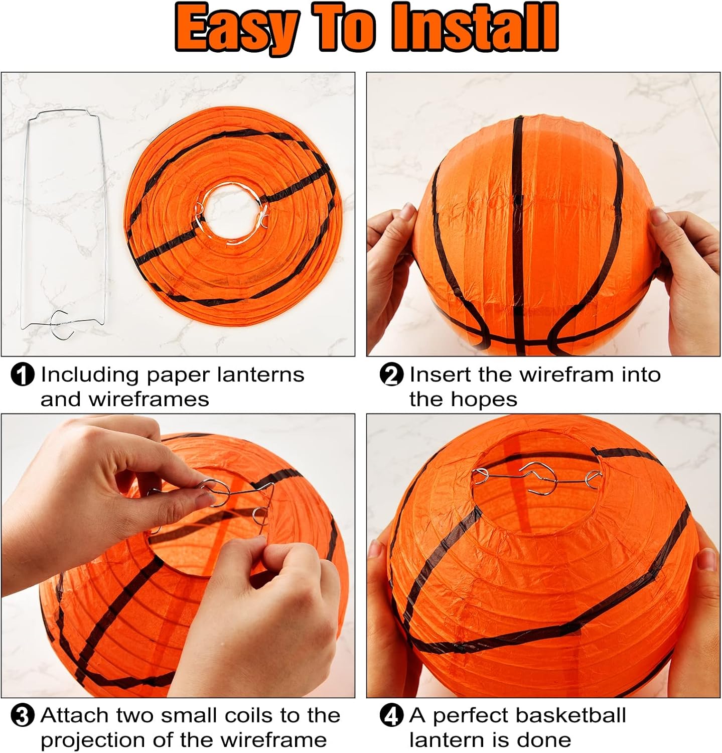 20 Pieces Orange Basketball Paper Lanterns Decorations 8 inches Ceiling Hanging Basketball Lanterns Basketball Sports Party Paper Lanterns for Sport Themed Birthday Party Bar Basketball Game Party - Image 3