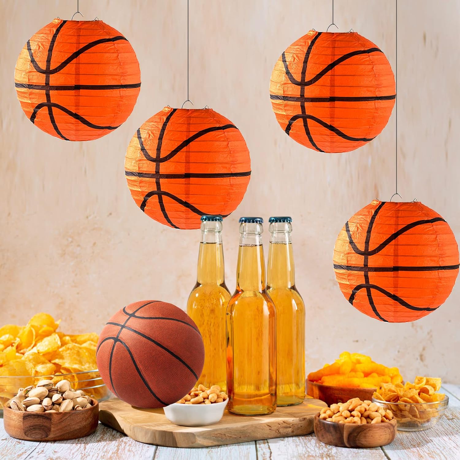 20 Pieces Orange Basketball Paper Lanterns Decorations 8 inches Ceiling Hanging Basketball Lanterns Basketball Sports Party Paper Lanterns for Sport Themed Birthday Party Bar Basketball Game Party - Image 4