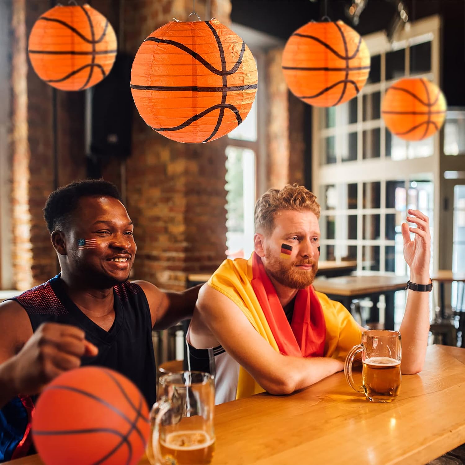 20 Pieces Orange Basketball Paper Lanterns Decorations 8 inches Ceiling Hanging Basketball Lanterns Basketball Sports Party Paper Lanterns for Sport Themed Birthday Party Bar Basketball Game Party - Image 5