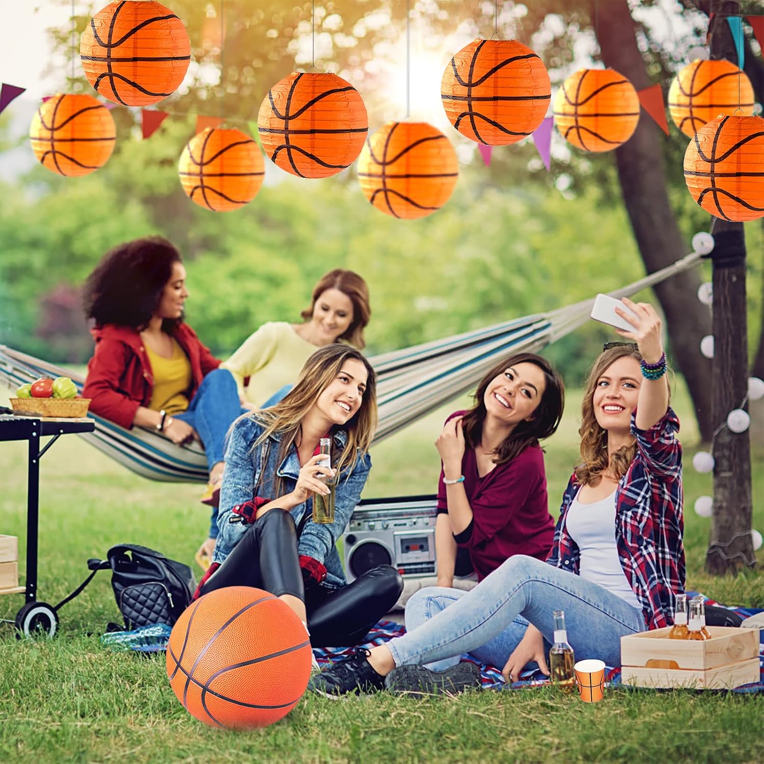 20 Pieces Orange Basketball Paper Lanterns Decorations 8 inches Ceiling Hanging Basketball Lanterns Basketball Sports Party Paper Lanterns for Sport Themed Birthday Party Bar Basketball Game Party - Image 6