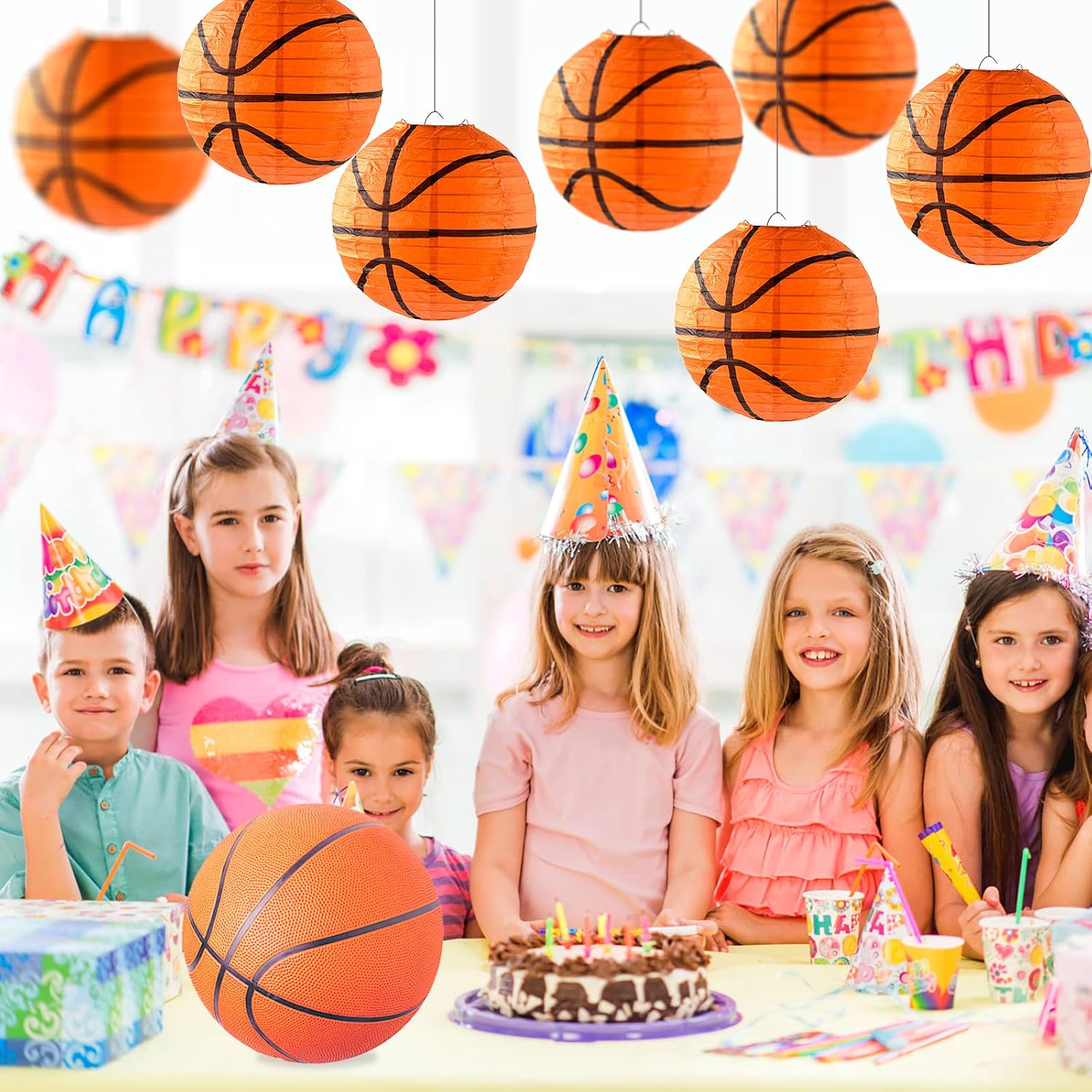 20 Pieces Orange Basketball Paper Lanterns Decorations 8 inches Ceiling Hanging Basketball Lanterns Basketball Sports Party Paper Lanterns for Sport Themed Birthday Party Bar Basketball Game Party - Image 7