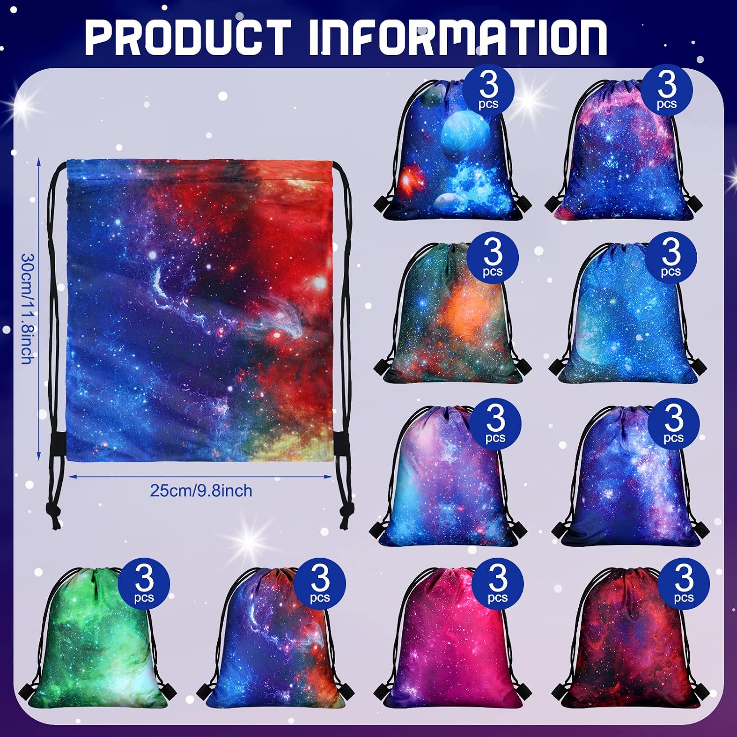 Lothee 48 Pack Drawstring Backpack Galaxy Party Favor Bags Space Starry Night Sky Backpack Space Theme Goodie Bag for Events Celebrations Universe Pattern Treat Candy Pouch for Guests - Image 3
