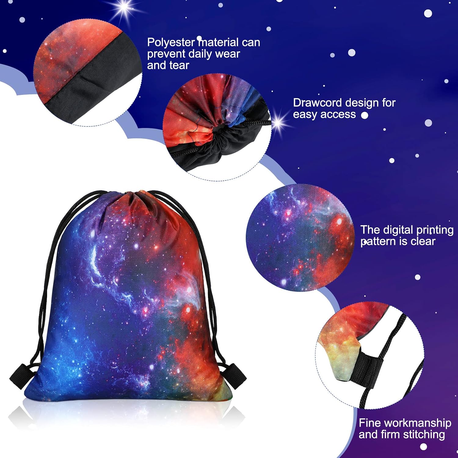 Lothee 48 Pack Drawstring Backpack Galaxy Party Favor Bags Space Starry Night Sky Backpack Space Theme Goodie Bag for Events Celebrations Universe Pattern Treat Candy Pouch for Guests - Image 4