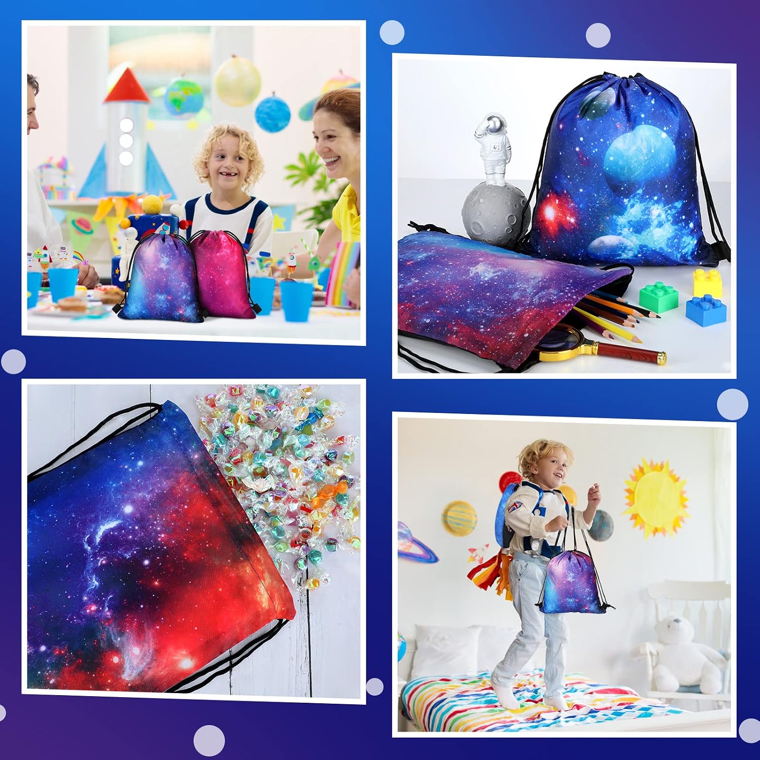 Lothee 48 Pack Drawstring Backpack Galaxy Party Favor Bags Space Starry Night Sky Backpack Space Theme Goodie Bag for Events Celebrations Universe Pattern Treat Candy Pouch for Guests - Image 7