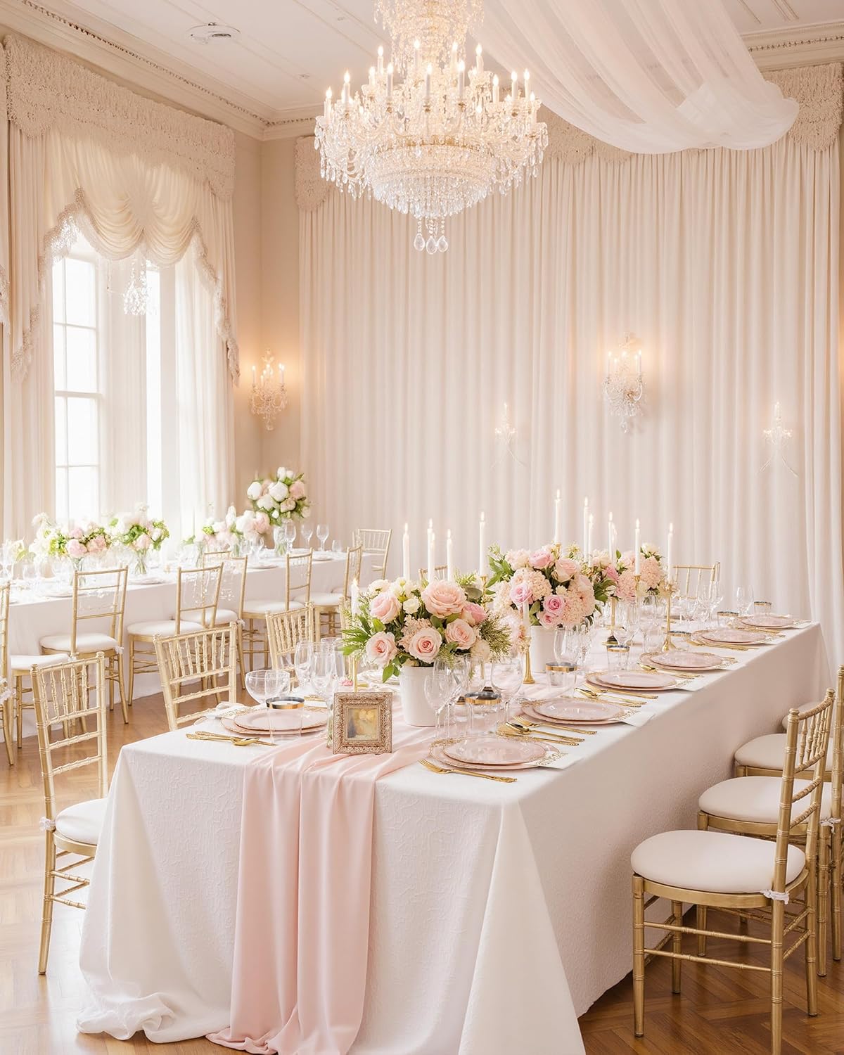 Nervure 350PCS Pink Plastic Plates - Pink Plastic Dinnerware Sets for 50 Guests - 100 Disposable Plates, 150 Gold Silverware, 50 Cups, 50 Napkins Perfect for Wedding & Party - Image 6