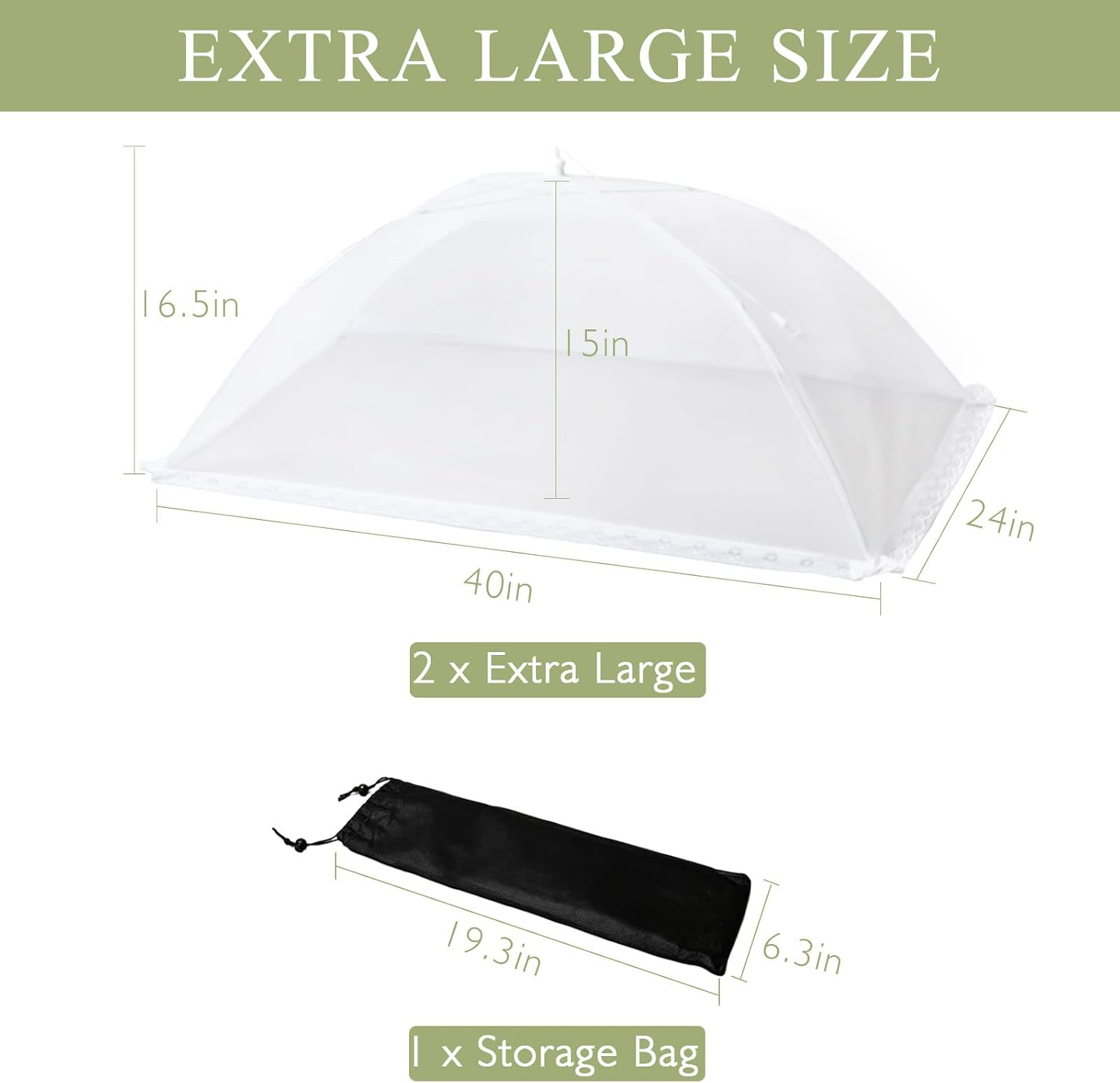 Food Covers Food Tent for Outside Mesh to Keep Bugs away, 2 Extra Large Size (40” x 24”) Reusable Collapsible Food Nets including Carry Bag,Ideal for Picnic Party BBQ Wedding Fruit - Image 5
