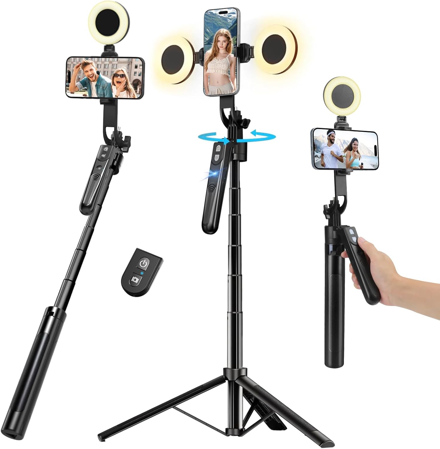 70.9” Auto Face Tracking Tripod for iPhone with Light,360 Rotation that Follows Your Movement,Phone Tripod for iPhone/Android/GoPro,Selfie Stick with Remote for Live Stream Video Recording
