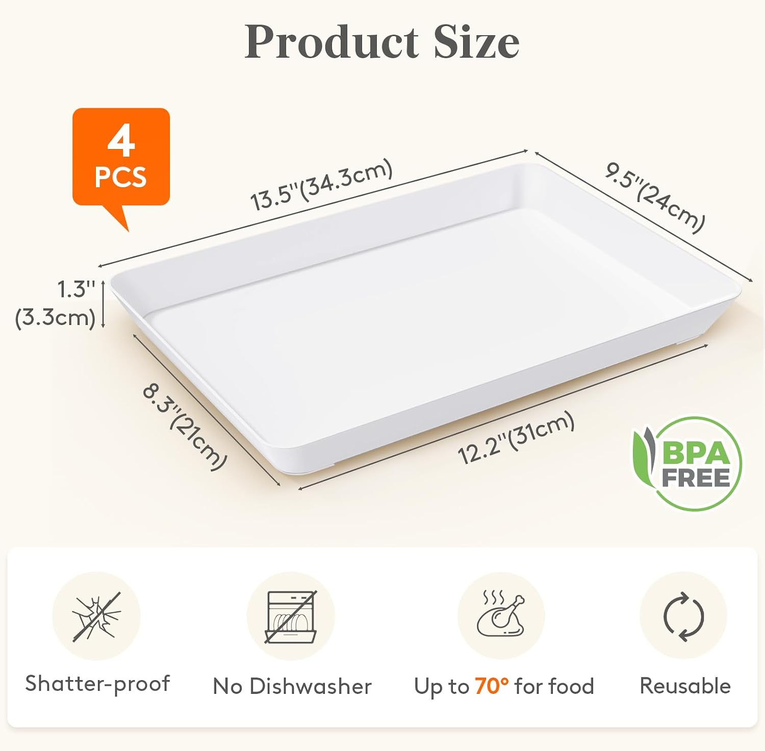 Lifewit 4 Pcs Serving Tray for Party Supplies, Reusable Plastic Food Serving Platter for Dessert, Snacks, Fruit, Cookies, Appetizers & Charcuterie, BPA-Free White Catering Trays for Buffets Display - Image 2