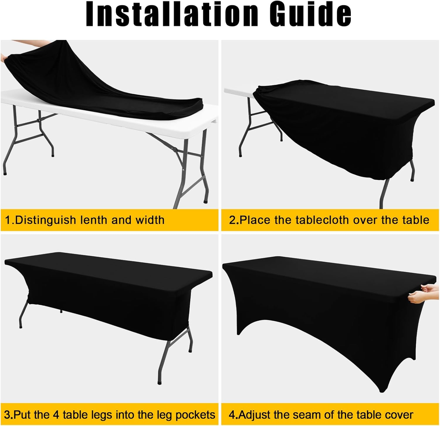 Smiry 2 Pack Spandex Table Cloth 6FT, Elastic Fitted Stretch Tablecloths, Washable and Wrinkle Free Rectangular Patio Table Cover for Outdoor, Wedding, Banquet & Parties (Black, 72Lx30Wx30H Inch) - Image 5