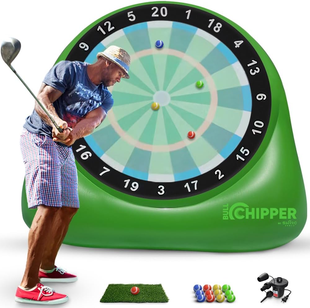 Swooc Games® - Bull Chipper™ | Giant Golf Darts with 10+ Golf Games | Backyard Game with Air Pump | Yard Game for Adults | Giant Outdoor Fun for Adults and Family | Outside Activity - Golf Chipper