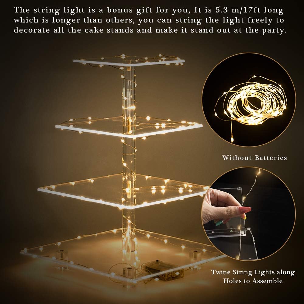 YestBuy Cupcake Stand with Yellow LED Lights, 4 Tier Cupcake Stand for 50 Cupcakes, Acrylic Cupcake Tower Stand, Clear Tiered Cupcake Holder for Birthday Candy Bar Décor Weddings, Parties Events - Image 6