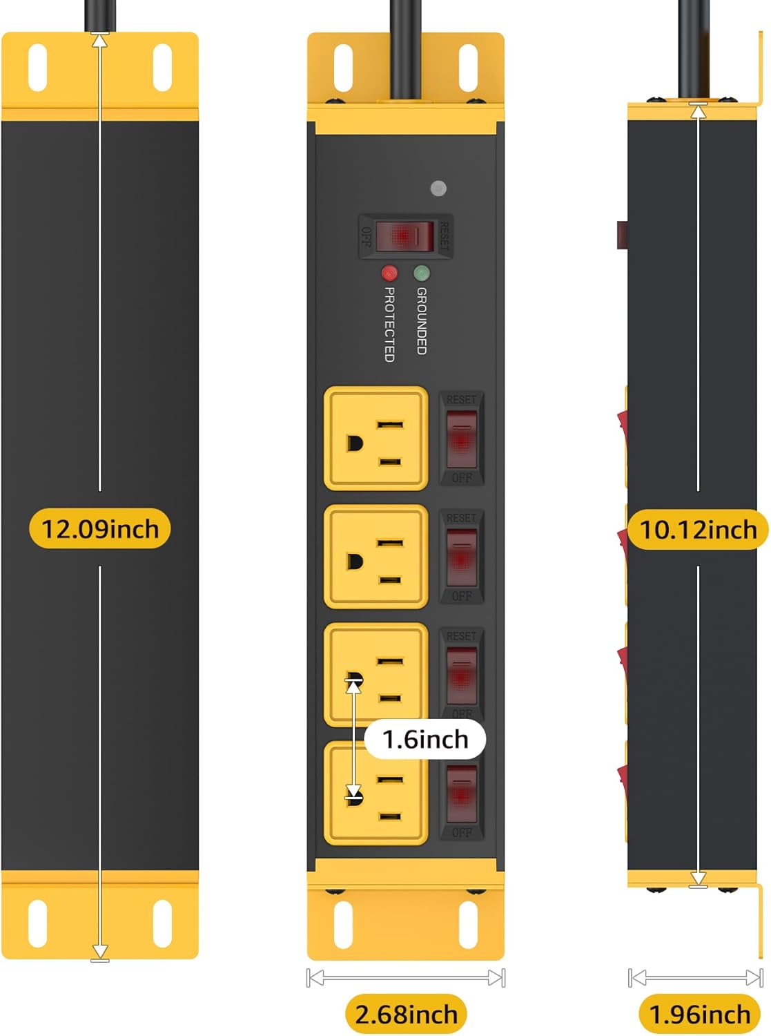 CCCEI 12 Gauge Outdoor Long Extension Cord with Multiple Outlets, 20 Amp Individual Switches Heavy Duty Surge Protector Power Strip, Garage Wall Mount Outlet Extender. 100 FT, Yellow. - Image 7