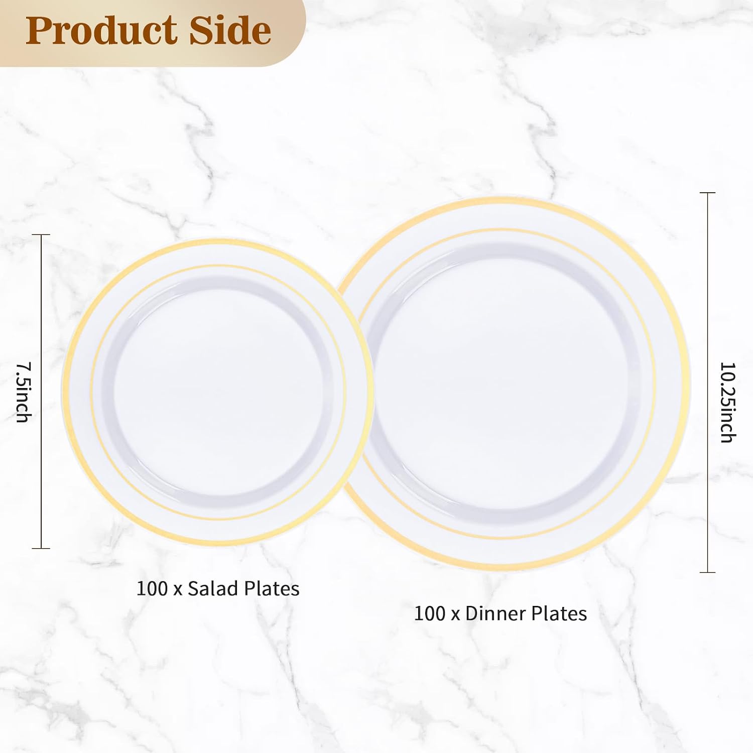 BESTVIP 200PCS Gold Plastic Plate, Disposable Party Plates with 100 Dinner Plates and 100 Dessert Plates, Plastic Plates for Party, Wedding and Birthday - Image 4