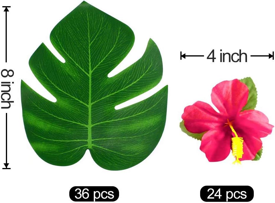 60Pcs Tropical Party Decorations Supplies Tropical Palm Leaves Hibiscus Flower Simulation Artificial Leaf for Hawaiian Luau Safari Party Jungle Beach Theme BBQ Birthday Parties Decorations Table Decor - Image 7