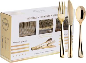 N9R 300PCS Gold Plastic Silverware,...
