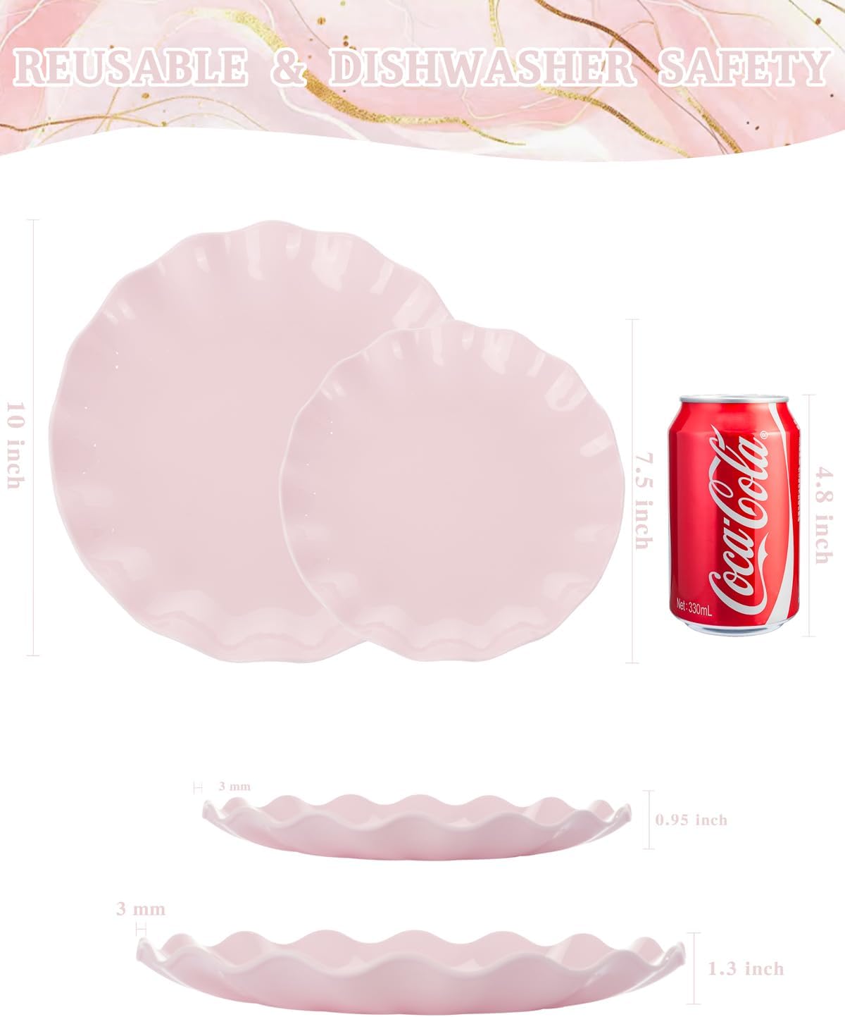 LIYH 24 Pcs Pink Plastic Plates Reusable, Pink Scalloped Plates Durable and Dishwasher Safe, Light Weight Daisy Wavy Plate Parties, Birthday, Picnics, BPA Free(12Guests) - Image 3