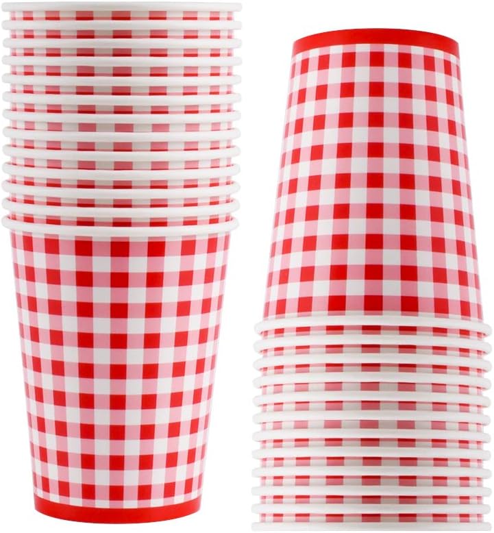 Gatherfun Gingham Red and White Party Supplies Disposable Paper Plates Napkins Cups Knives Spoons Forks Tablecloth Banner for Birthday Party Family Dinner Picnic Barbecue Mother's Day Party, Serve 25 - Image 7