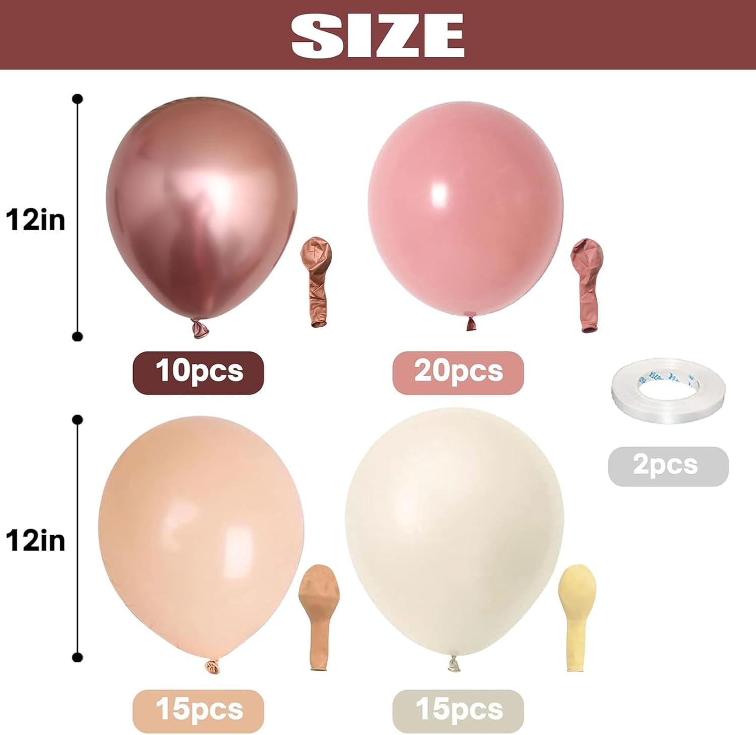 Retro Blush Pink Balloons, 60 Packs 12 Inch Dusty Pink Metallic Chrome Rose Gold White Sand Nude Balloons for Pumpkin Baby Shower Girls Women Boho Birthday Bridal Wedding Mothers Day Decorations - Image 2