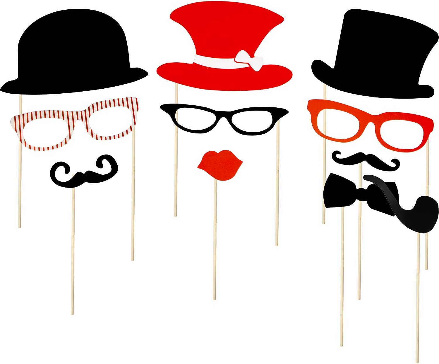 Gejoy 60 Pcs Photo Booth Props DIY Kit Funny Selfie Props Accessories for Grad Wedding Prom Party Supplies Favors with Mustache on a Stick, Hats, Glasses, Mouth, Bowler, Bowties(Classic) - Image 5