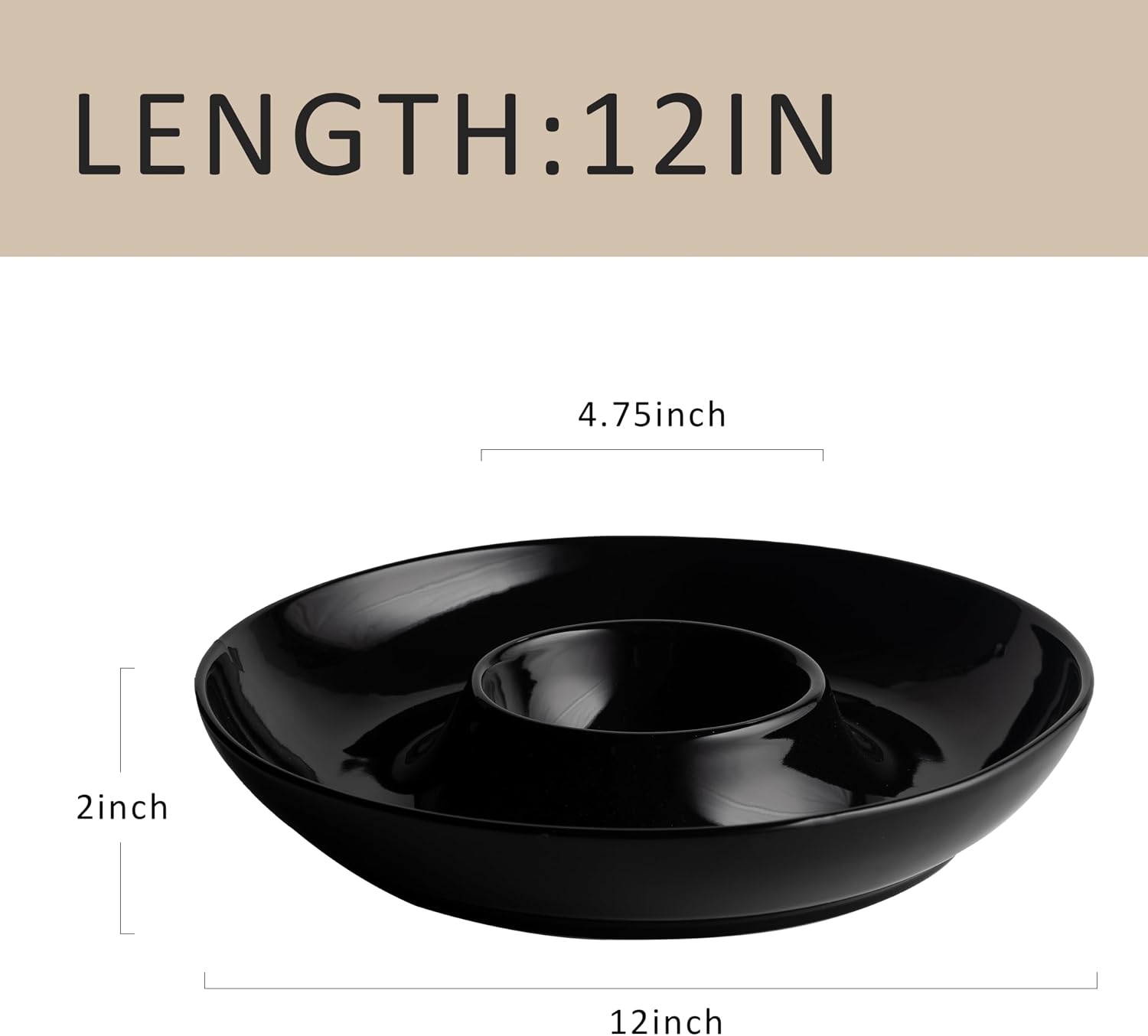 LEHAHA Ceramic Chip and Dip Serving Set, 12 Inch Large Divided Bowls Set for Salsa, Veggies, Dip, Appetizers, Snacks, Candy, Fruits-Relish Trays for Parties and Entertaining, Black - Image 7