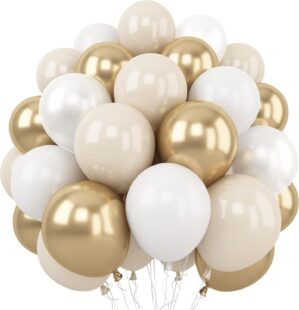 White and Gold Balloons, 12 Inch Wh...
