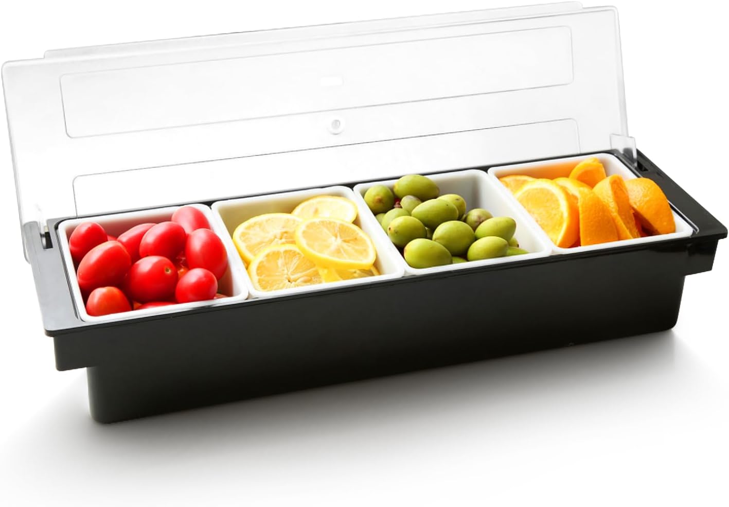 WICHEMI Condiment Container with Lid Ice Chilled Condiment Server with Ice Tray Fruit, Veggie & Condiment Caddy Plastic Garnish Station for Bartending Serving Taco, Salad Bar Container (4 Compartment) - Image 8