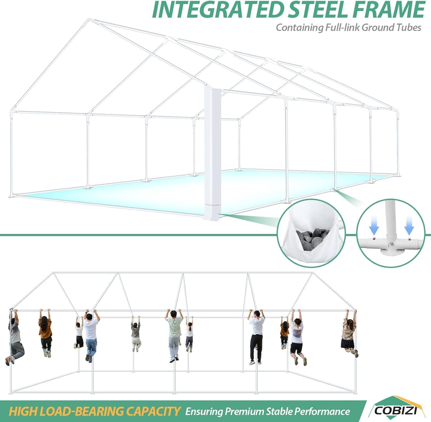 COBIZI 20x30 Outdoor Party Tent Heavy Duty Waterproof Canopy Shelter with 8 Sidewalls & 12 Church Windows, White Powder Coating, Built-in Sandbag Commercial Event Tents for Parties Wedding Patio BBQ - Image 3