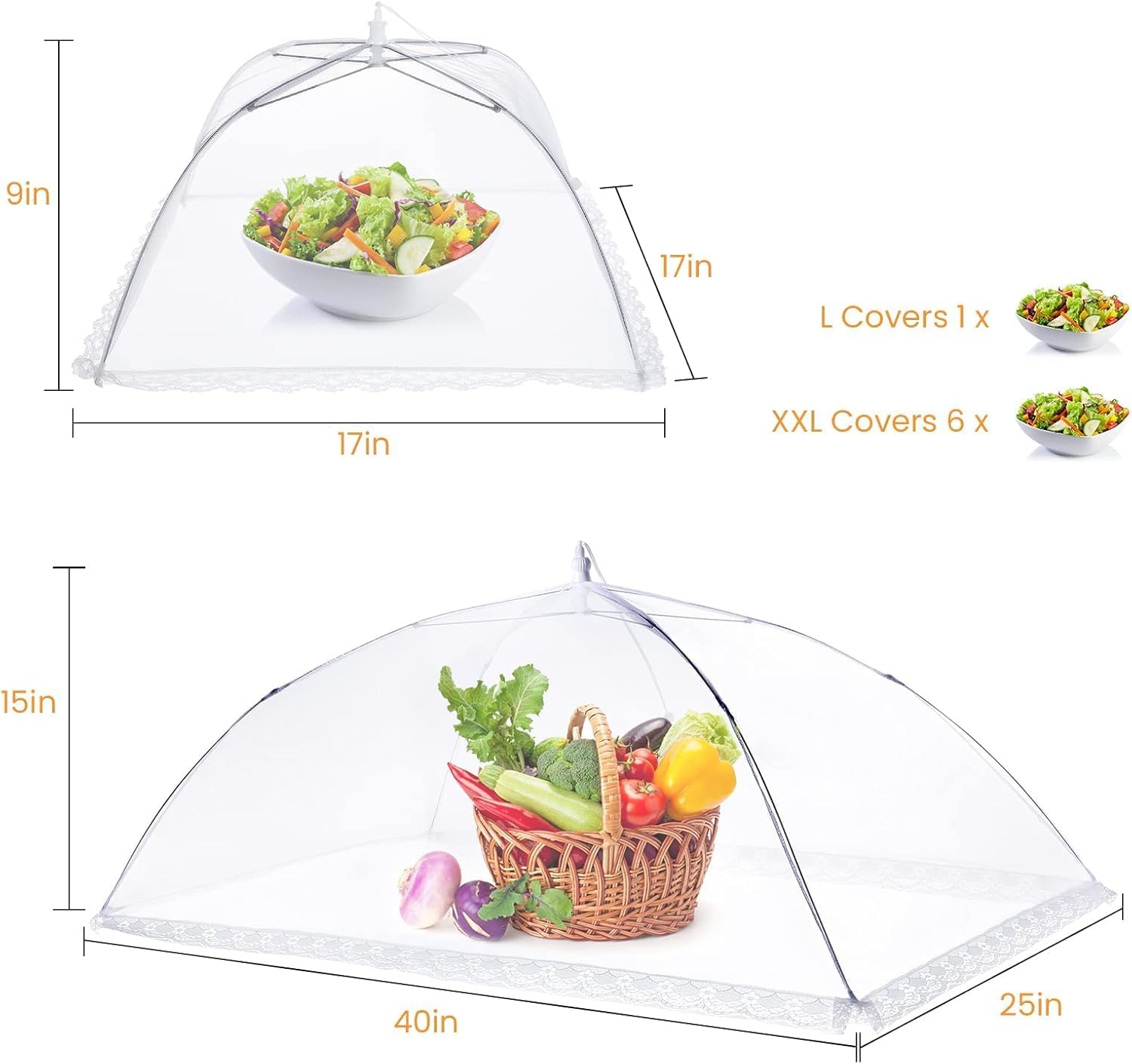 Food Covers for Outside - 2 Extra Large (40 x 25 in) & 6 Large (17 x 17 in) Food Tents/Food Covers for Outdoors Mesh Screen, Picnic Pool Party Supplies, Pop-Up and Collapsible - Image 3