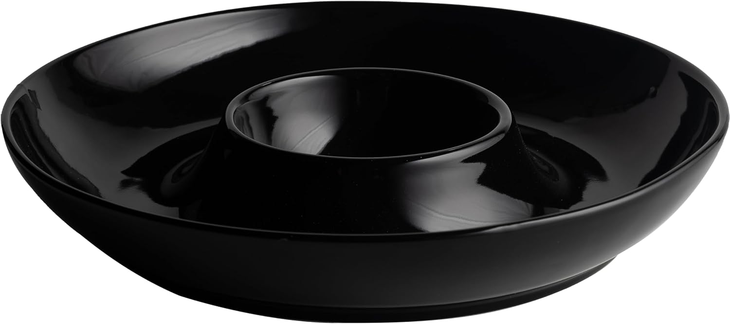 LEHAHA Ceramic Chip and Dip Serving Set, 12 Inch Large Divided Bowls Set for Salsa, Veggies, Dip, Appetizers, Snacks, Candy, Fruits-Relish Trays for Parties and Entertaining, Black