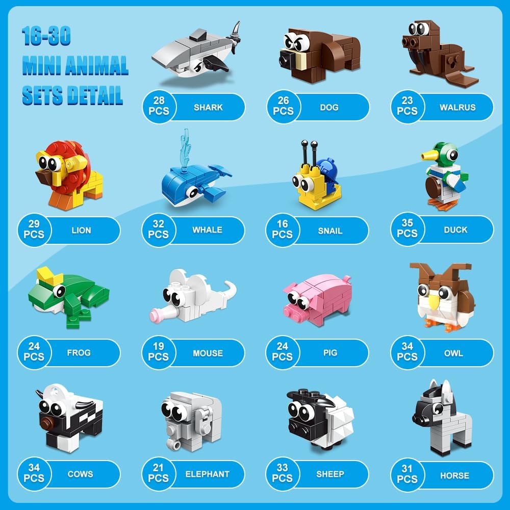 HOGOKIDS 30 Packs Party Favors for Kids - 867PCS Mini Animal Building Blocks Sets for Classroom Prizes Goodie Bag Fillers Valentines Easter Gift Exchange for Student Boys Girls Ages 6+ - Image 5