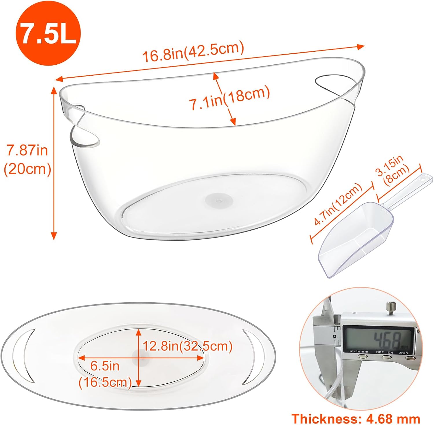 2-Pack Ice Buckets for Parties, 7.5L Clear Acrylic Beverage Tub | Ice Bucket with 2 Scoops,Large Champagne Bucket and Drink Bucket for Wine,Beer,Cocktails and Mimosa Bar Supplies - Image 4