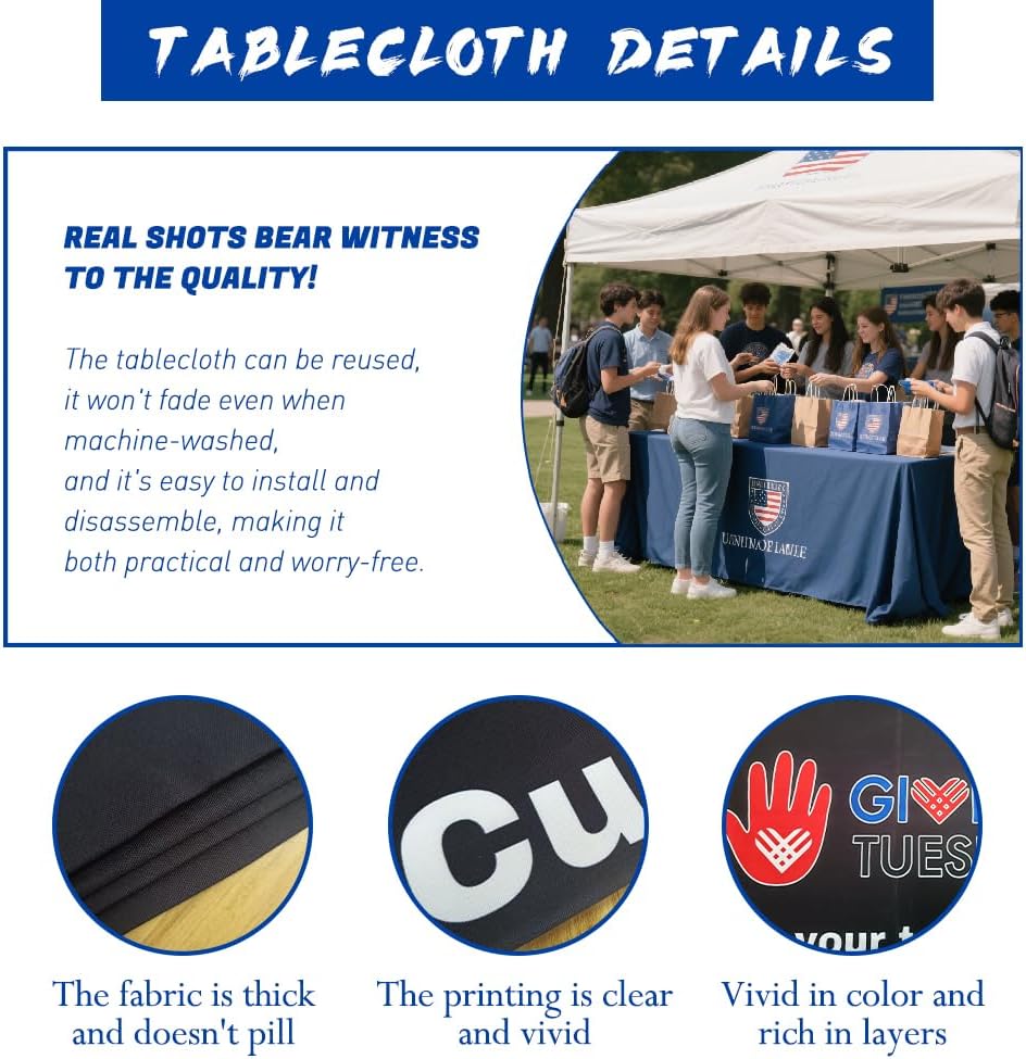 Custom Table Cloth with Business Logo Text Image 4/5/6/8/10FT Personalized Table Cloths for Business Tradeshow Events Company Shop School Welfare Organization (4FT Open Back) - Image 5