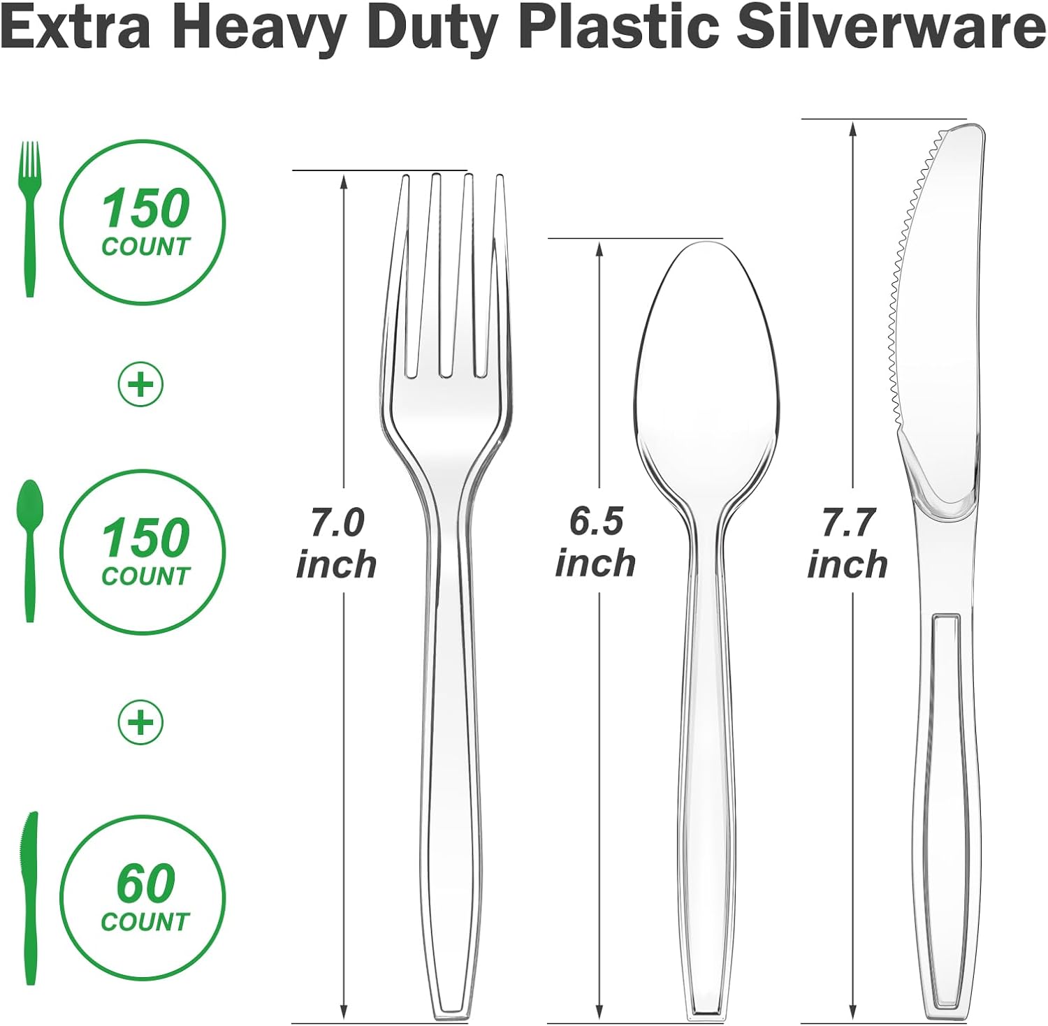 Dealusy 360 Count Extra Heavy Duty Clear Plastic Silverware, 150 Forks, 150 Spoons, 60 Knives, BPA-Free, Heat Resistant, Disposable Plastic Utensils Set, Plastic Cutlery Set, Plasticware Bulk - Image 2