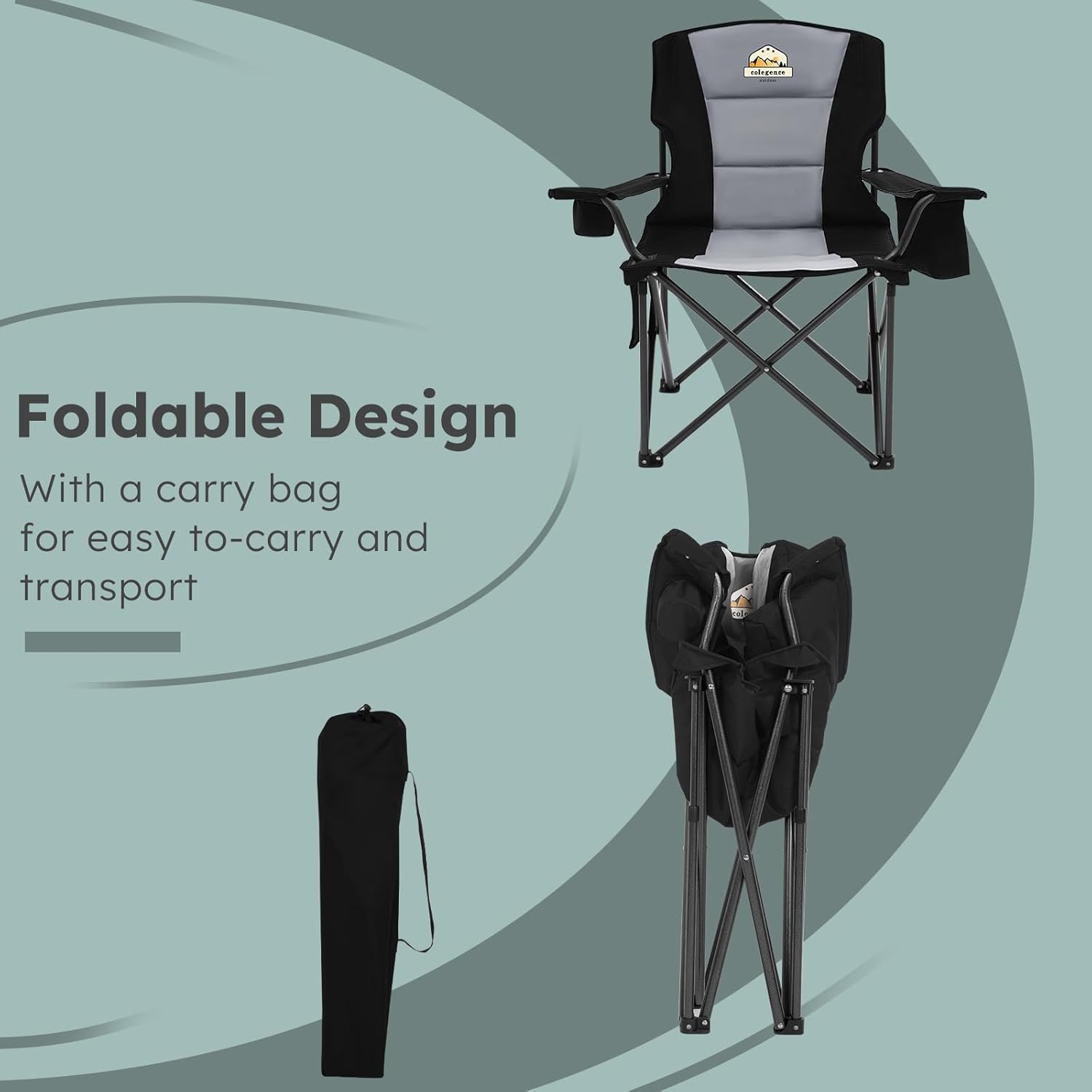 Colegence Oversized Heavy Duty Camping Chairs 2 Pack, 450 LBS Support Extra Wide Folding Portable Outdoor Chair with Cooler Bag, Cup Holder & Armrests for Camping, Beach, Tailgating, Sports, Black - Image 7