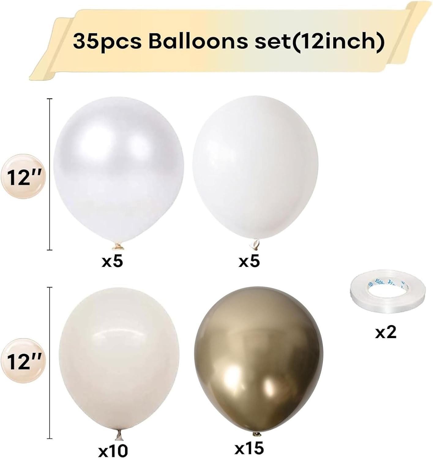 White and Gold Balloons, 12 Inch White Sand Gold Metallic Latex Balloons, Beige Gold Party Balloons for Boho Birthday Baby Shower Engagement Wedding Anniversary Party Decorations - Image 2