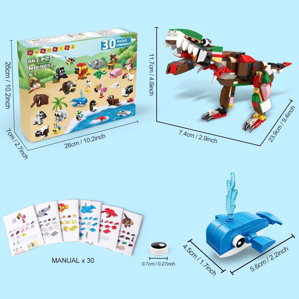 HOGOKIDS 30 Packs Party Favors for Kids - 867PCS Mini Animal Building Blocks Sets for Classroom Prizes Goodie Bag Fillers Valentines Easter Gift Exchange for Student Boys Girls Ages 6+ - Image 8