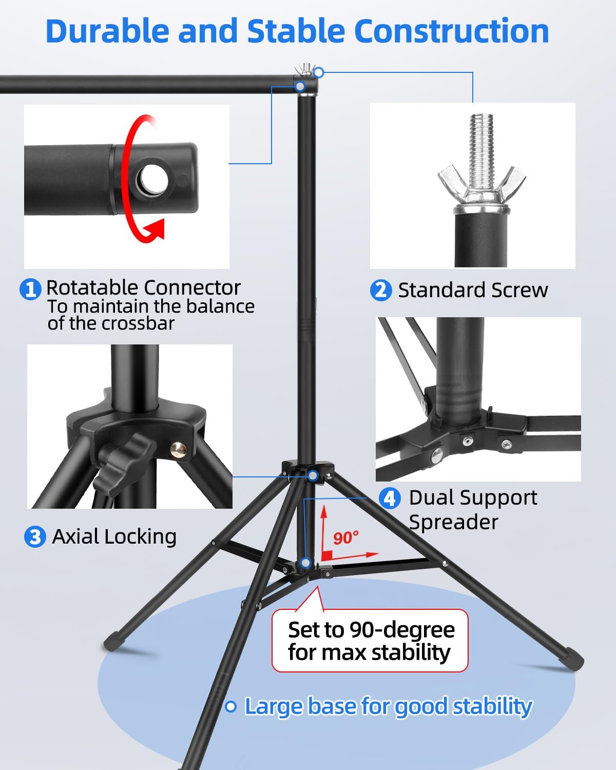 Hemmotop Backdrop Stand 10x8ft (WxH), Photography Background Stand for Parties, Adjustable Photo Backdrop Stands Kit for Wedding, Photo Booth, Party, Decoration, Balloon, Projector Screen - Image 6