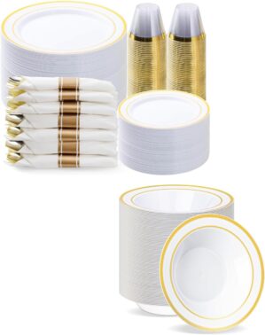 BESTVIP Gold Plastic Dinnerware Set...