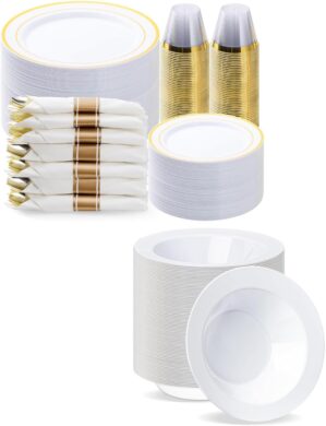 BESTVIP Gold Plastic Dinnerware Set...