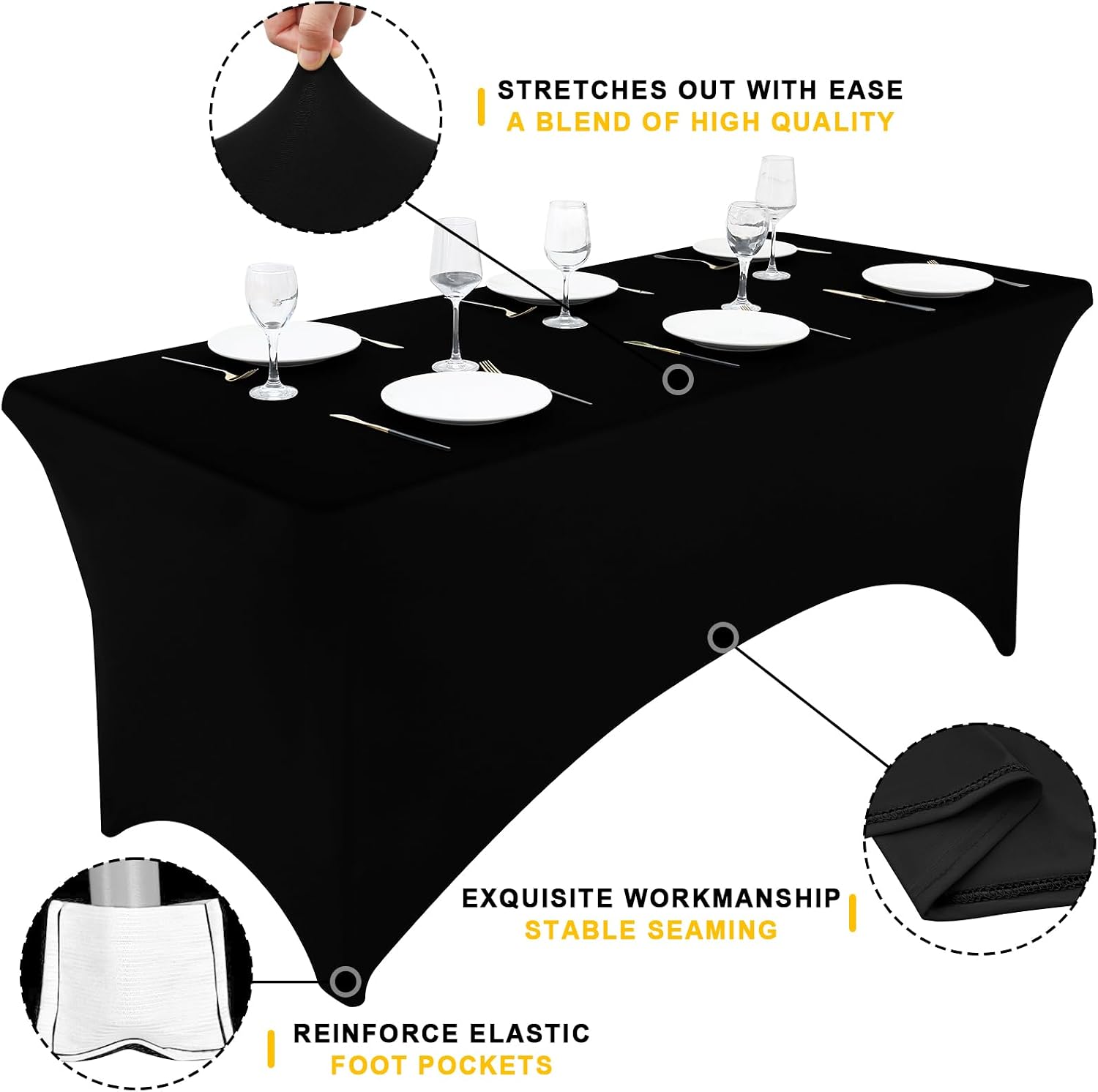 Smiry 2 Pack Spandex Table Cloth 6FT, Elastic Fitted Stretch Tablecloths, Washable and Wrinkle Free Rectangular Patio Table Cover for Outdoor, Wedding, Banquet & Parties (Black, 72Lx30Wx30H Inch) - Image 2