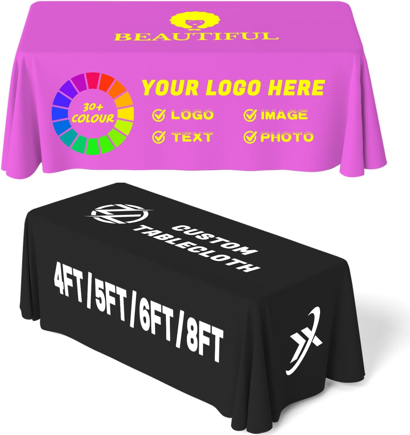 Custom Table Cloth with Business Logo Text Image 4/5/6/8/10FT Personalized Table Cloths for Business Tradeshow Events Company Shop School Welfare Organization (4FT Open Back) - Image 9