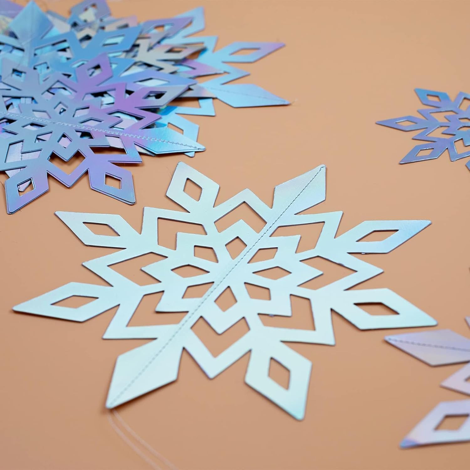 OuMuaMua Christmas Snowflake Decorations, 15pcs Xmas 3D Iridescent Snowflakes 3D Laser Paper Snow Flakes for Christmas Winter Wonderland Snow White Holiday Birthday Home Party Decor, Holographic - Image 5