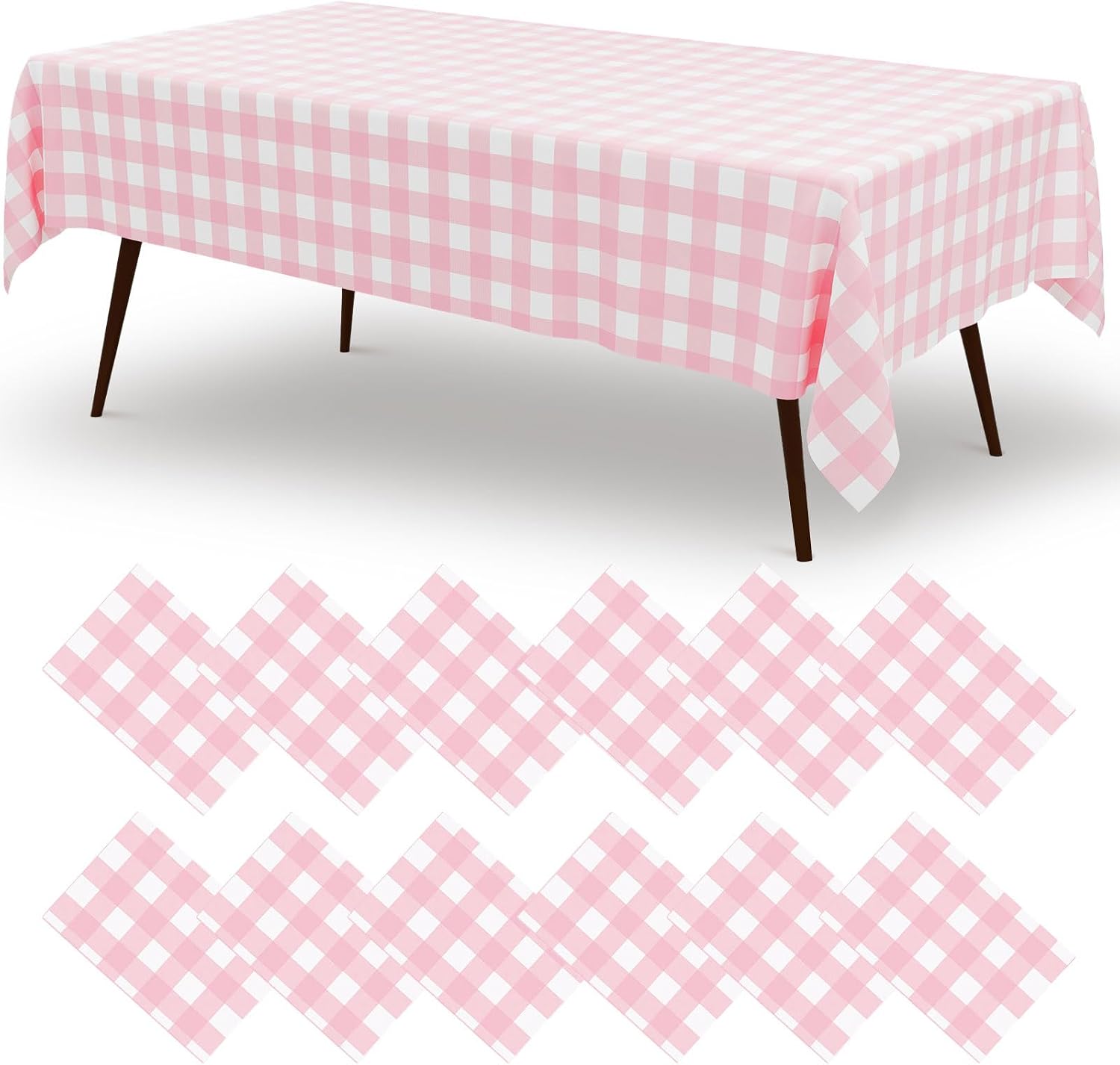 misaya 12 Packs Buffalo Disposable Table Cloth, 54 x 108 Inch Waterproof Plastic Tablecloth, Rectangle Pink and White Checkered Table Covers for Picnic, Birthday, Party, Back to School