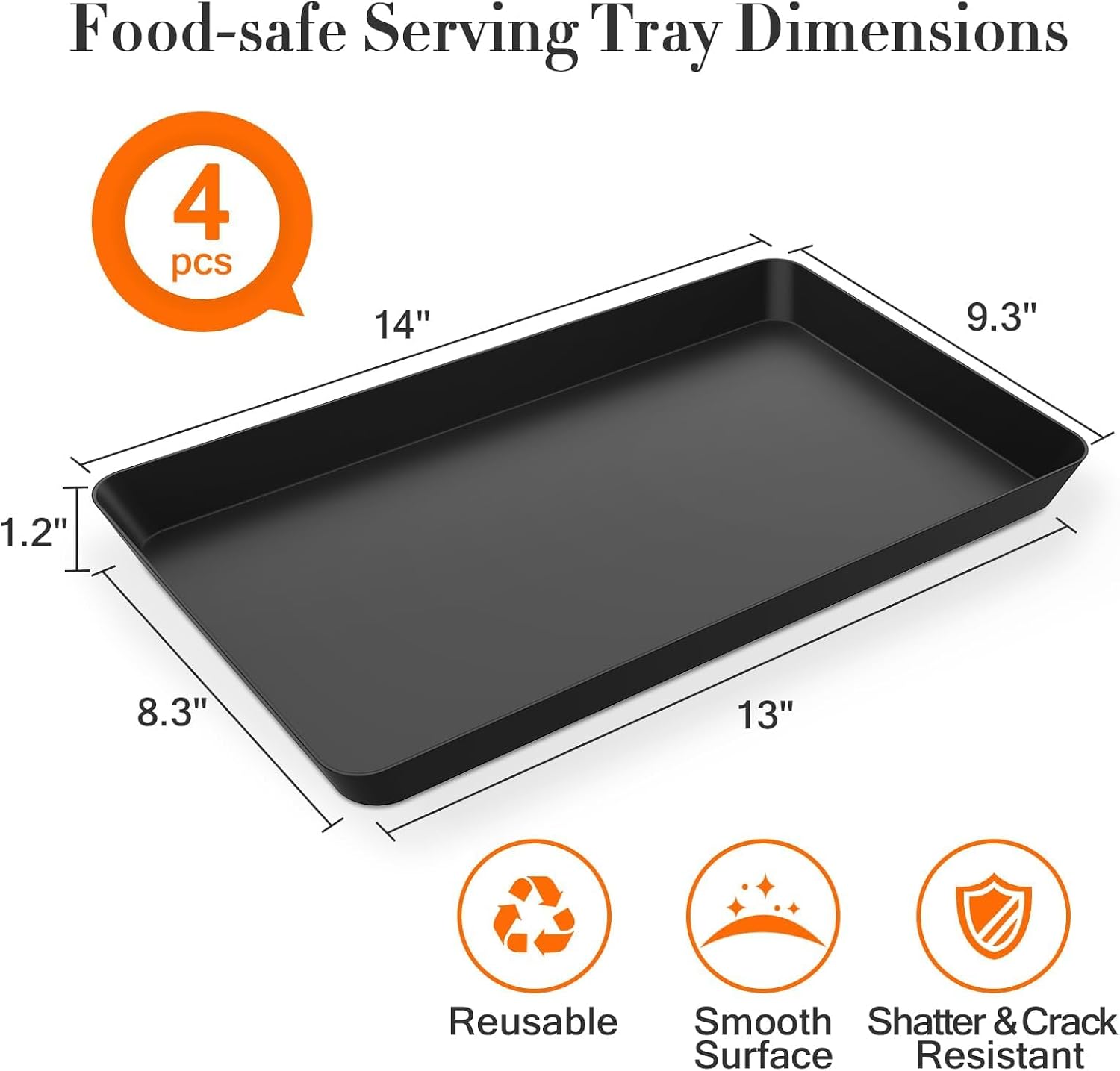 WOWBOX 4 pcs Serving Tray for Entertaining, Serving Platters for Snacks, Fruit, Cookies, Dessert, Reusable Plastic Trays for Serving Food and Pantry Organization in Kitchen & for Parties, (Black) - Image 2