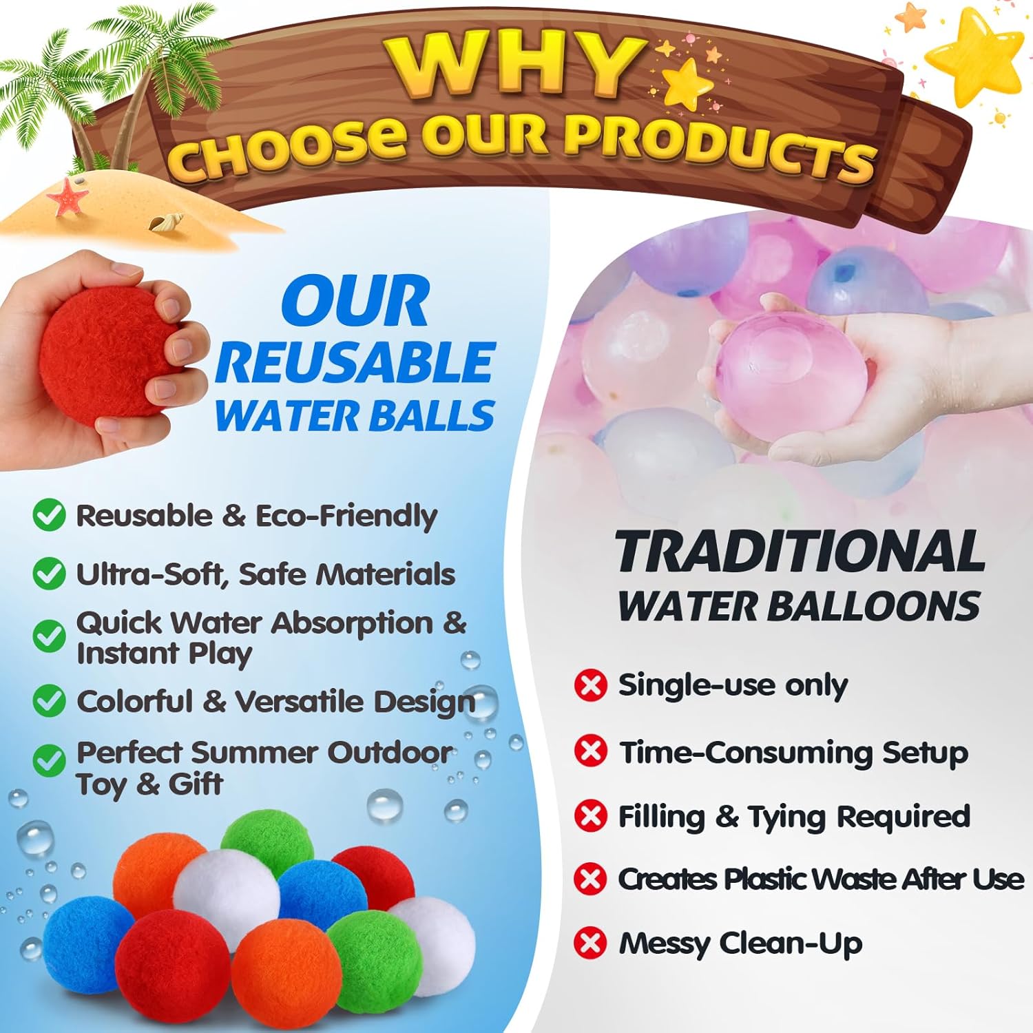 Reusable Water Balloons Set for Kids, Slingshot with 10 Soft Balls, Outdoor Indoor Toys for Backyard Pool Beach Summer Water Fight Play Games for Boys Girls Adult - Image 6
